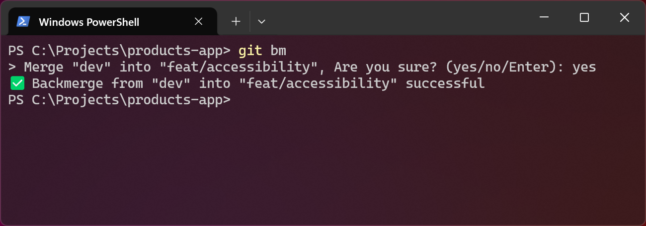 Git confirm backmerge